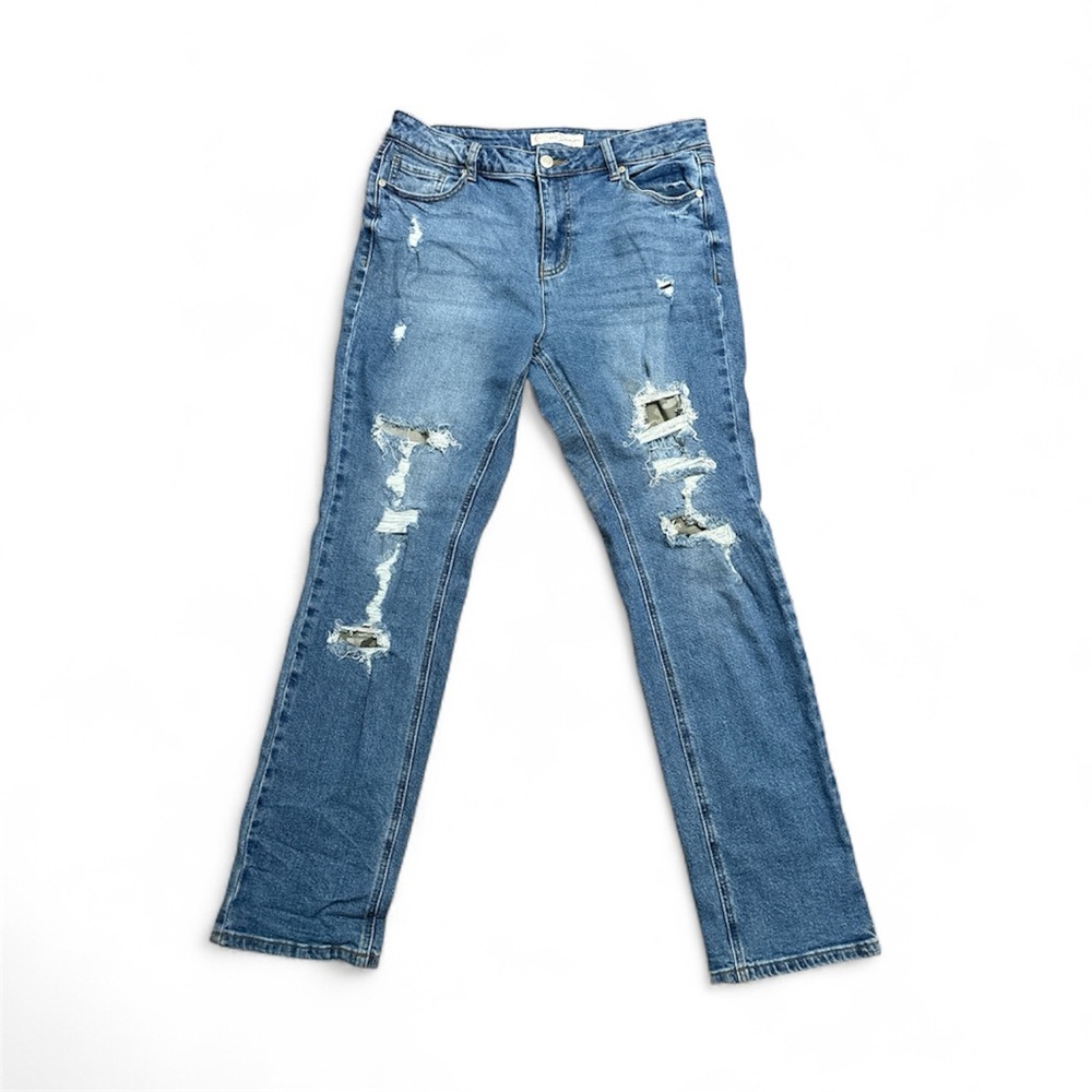 Cato Women High Rise Camo Distressed Blue Jeans Size 10